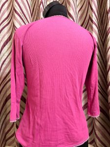 Pink Ribbed Long Sleeve Top