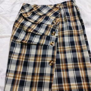 Plaid Midi Skirt with Button Detail