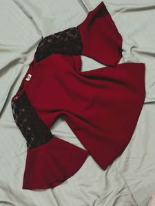 Red Top with Lace Sleeves