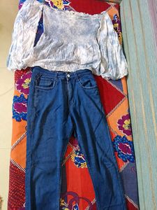 combo tops and Jean's Stylish Off-Shoulder Top & J