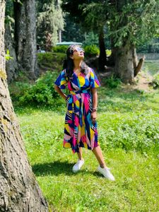 Vibrant Geometric Print Midi Dress