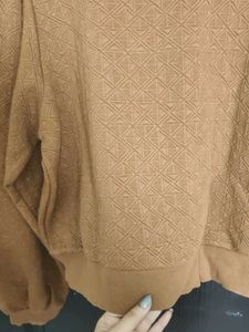 Brown Textured Cropped Sweatshirt