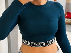 Dark Teal Full Sleeve Crop Top for Women