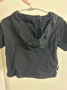 Black Cropped Hoodie Top