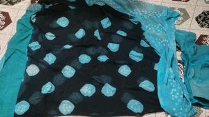 Blue &amp; Black Bandhani Saree