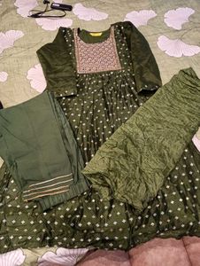 Green Embroidered Kurta Set