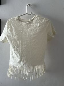 Cream Fringe T-Shirt