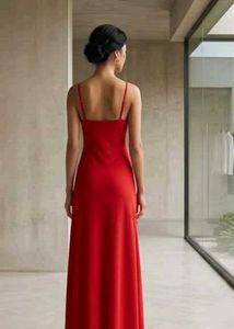 Vibrant Red Spaghetti Strap Dress(XL)