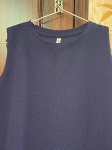 Navy Blue Sleeveless Lace Trim Top