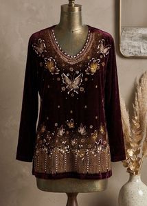 Embellished Velvet top with Butterfly Motifs