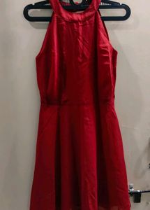 Elegant Red Halter Neck Dress(belt is not included