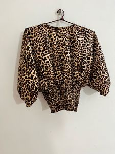 Leopard Print Smocked Waist Blouse