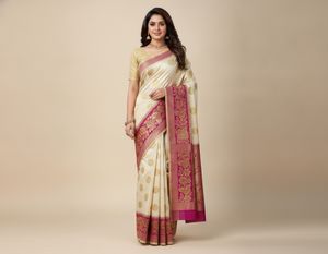 New Elegant Cream & Magenta Saree