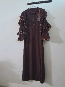 Elegant Brown Ruffle Sleeve Dress🤎