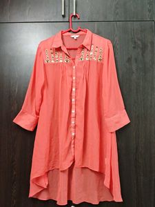 Elegant Coral Embroidered Kurta