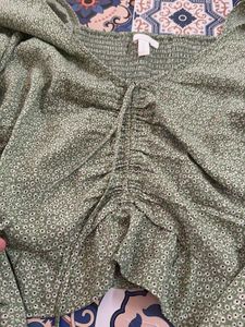 Chic Green Floral Ruched Top