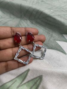 Elegant Red Teardrop Crystal Dangle Earrings