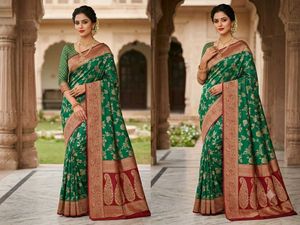 Green Floral Silk Saree