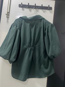 Stylish Dark Green Puff Sleeve Top