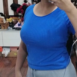 Royal Blue Ribbed Tie-Back Top