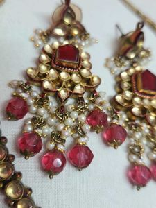 Red &amp; Gold kundan Necklace Earring Set