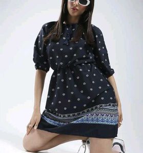 Chic Navy Printed A-Line Dress