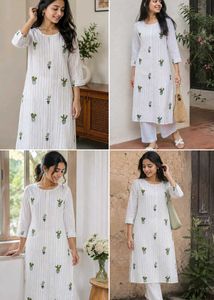 White Kurta with Cactus Print