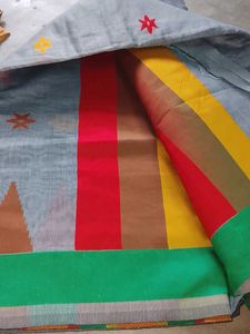 Stylish Grey Saree with Colorful Motifs
