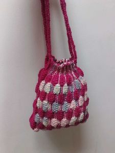 Handmade Crochet Drawstring Pouch Bag