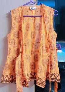 Orange Ethnic Sleeveless Jacket