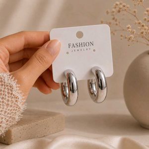 Chunky Silver Hoop Earrings Set of 2