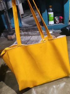 Bright Yellow Faux Leather Tote Bag
