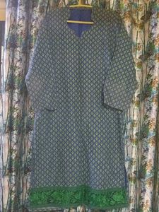Blue Kurta with Green Border