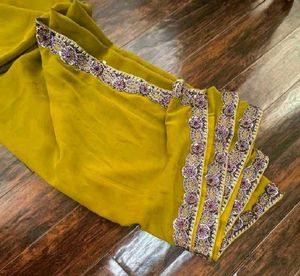 Mehendi-Olive Green Saree With Rich Purple Border