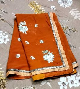 RUST COLOUR EMBROIDERED SAREE