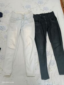 Light Blue &amp; Black High 28 Waist Jeans