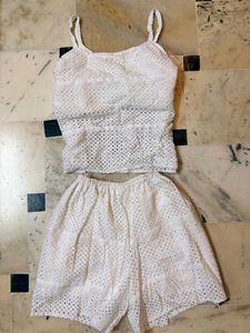 White Lace Crop Top and Shorts Set