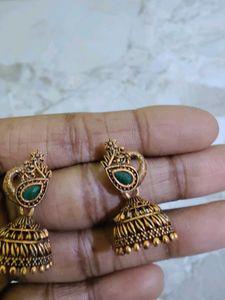 Antique Green Jhumka Earrings