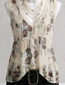 Vintage Floral Rosa Cheri Lace Mesh Vest Top