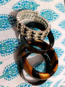 Set of 3 Bracelets -Black &amp; Gold