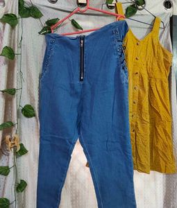Denim Pants &amp; Yellow Dress Set