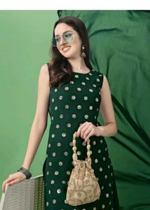 Elegant Green Kurta Set with Polka Dots