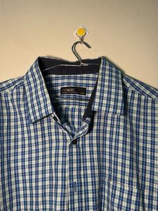 Men's Blue Plaid Button-Down Shirt