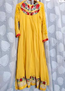 Yellow long Anarkali-style gown