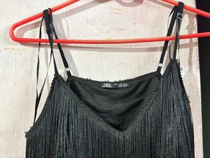 ZARA Black Fringe Camisole Top
