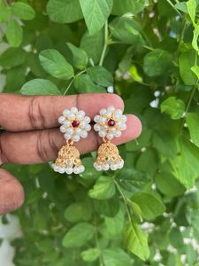 Elegant Pearl & Ruby Jhumka Earrings
