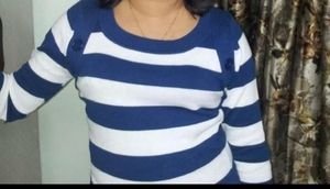 Striped Knit Top with Button Detail