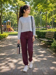 Comfortable Grey Top and Maroon Pants cum Co-ord c