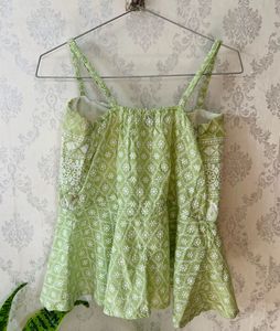 Embroidered Green Peplum Top