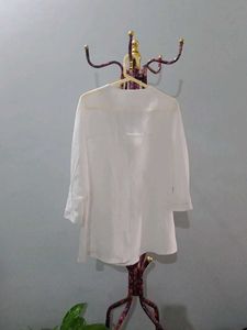 Classic White Button Neck Tunic Top